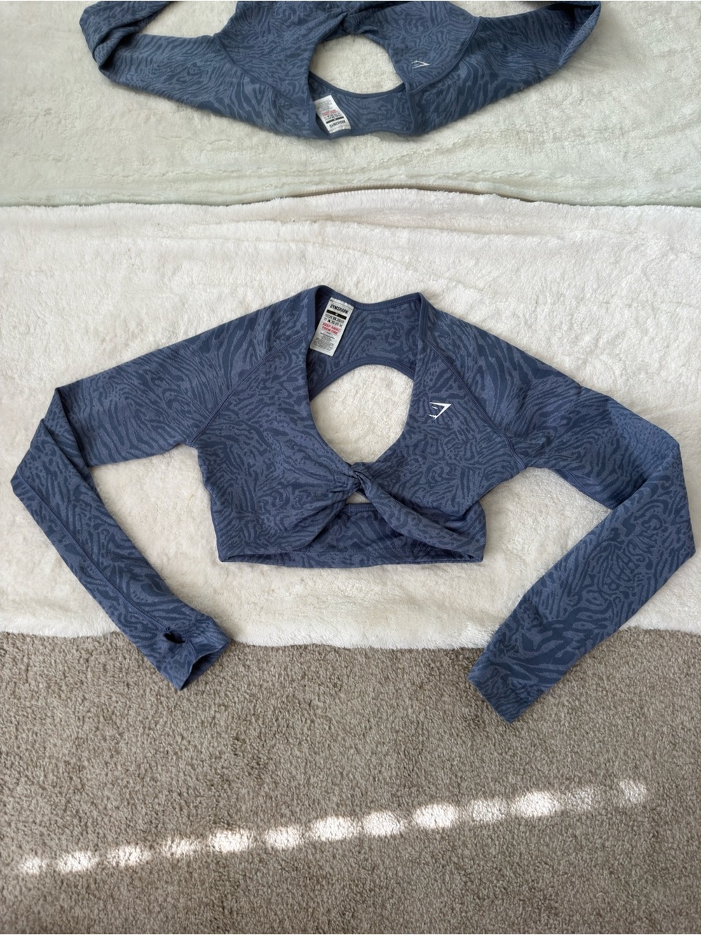 Gymshark Indigo Tie-Front Long Sleeve Crop Top with Keyhole Back